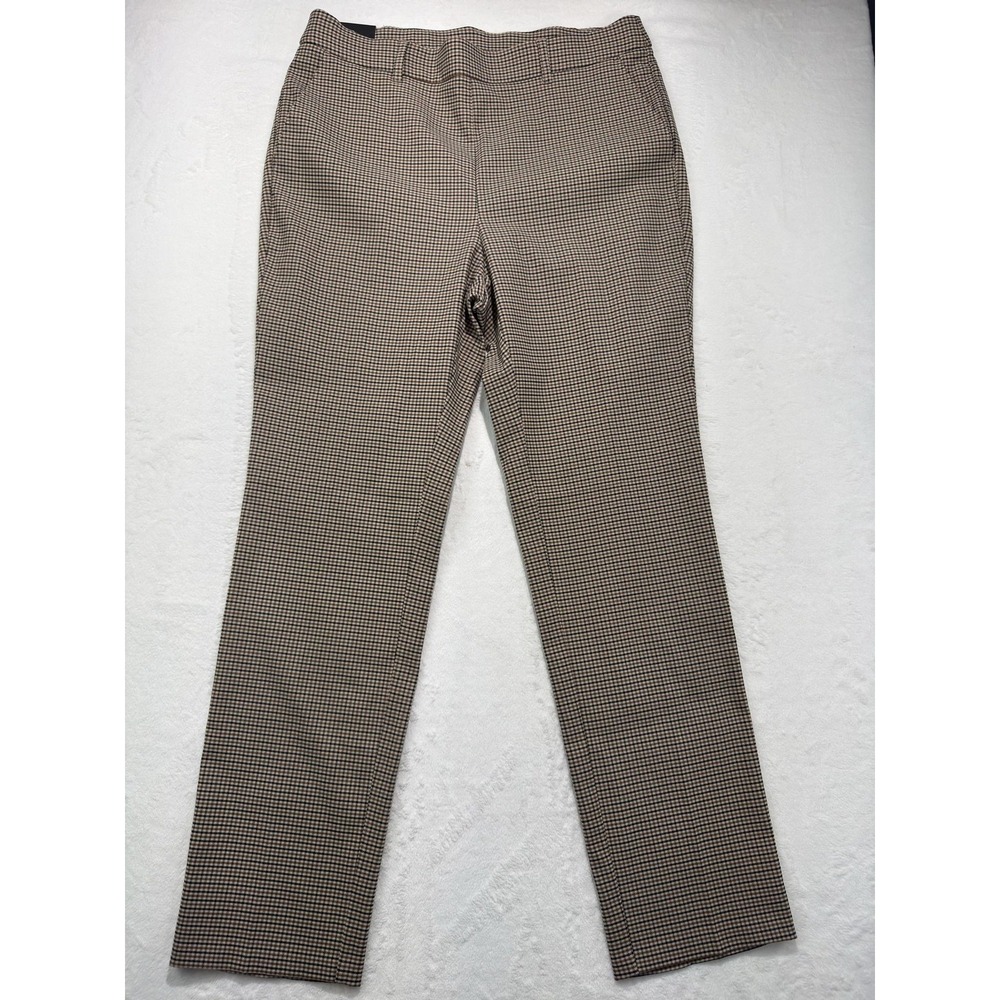 Rafaella Pants Womens 14 Brown Houndstooth Plaid Straight Leg Dress Work Career